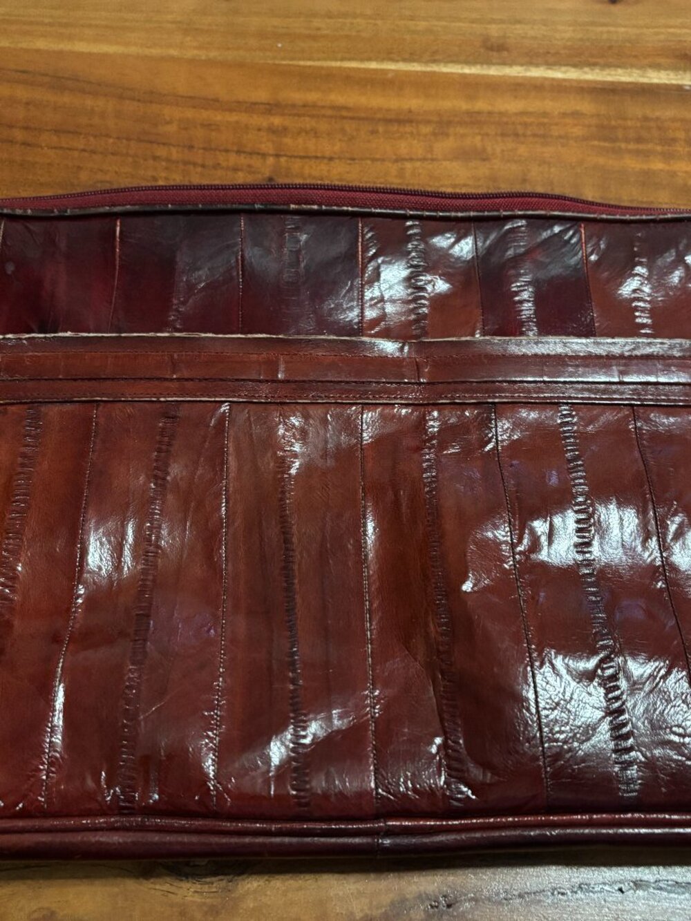 Clutch Eel Skin Brown Clutch Zip Around